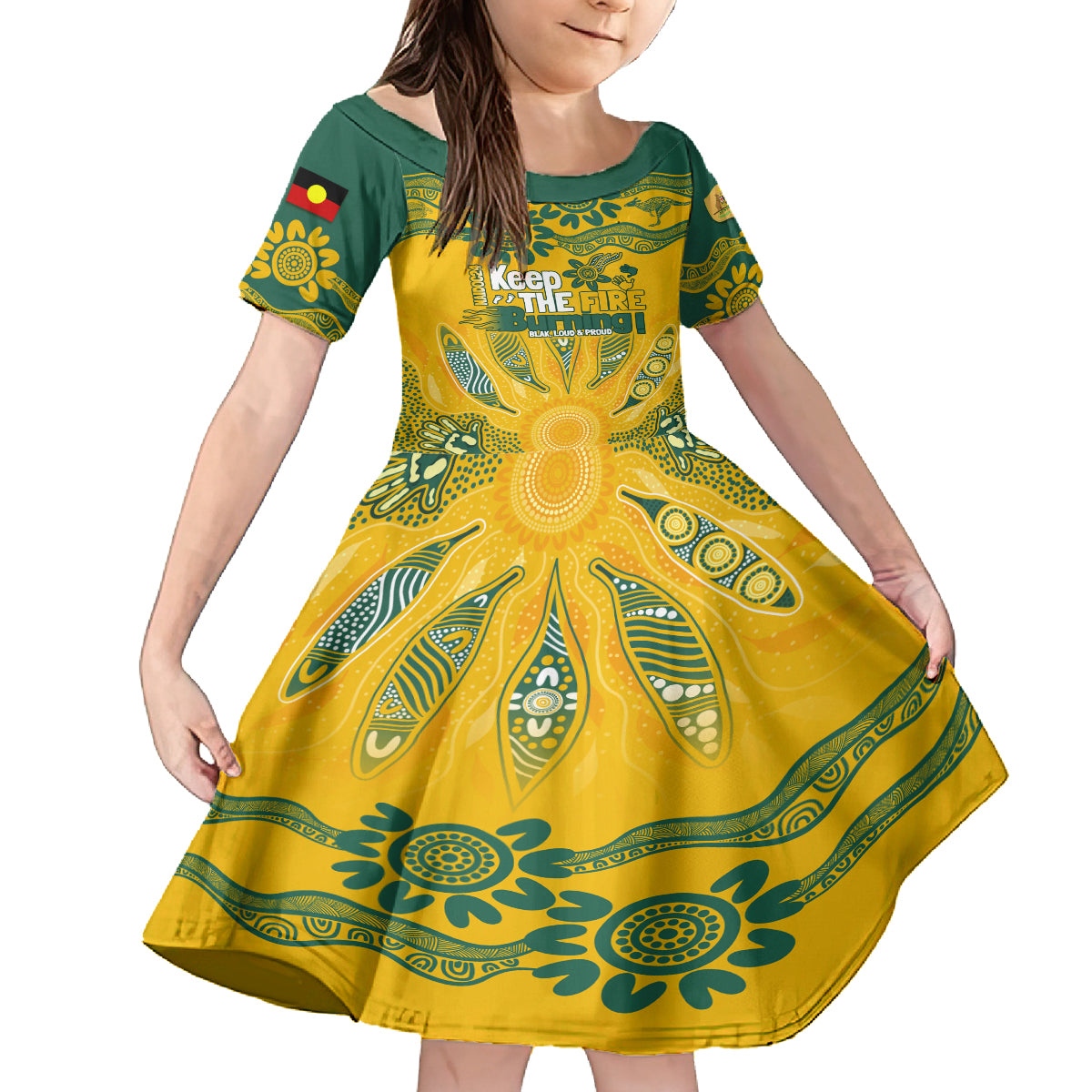 Custom Socceroos NAIDOC Week 2024 Family Matching Summer Maxi Dress and Hawaiian Shirt Indigenous Burning Fire National Colors