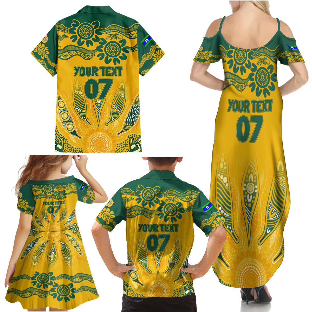 Custom Socceroos NAIDOC Week 2024 Family Matching Summer Maxi Dress and Hawaiian Shirt Indigenous Burning Fire National Colors