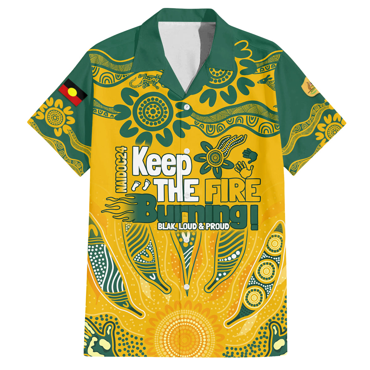 Custom Socceroos NAIDOC Week 2024 Family Matching Summer Maxi Dress and Hawaiian Shirt Indigenous Burning Fire National Colors