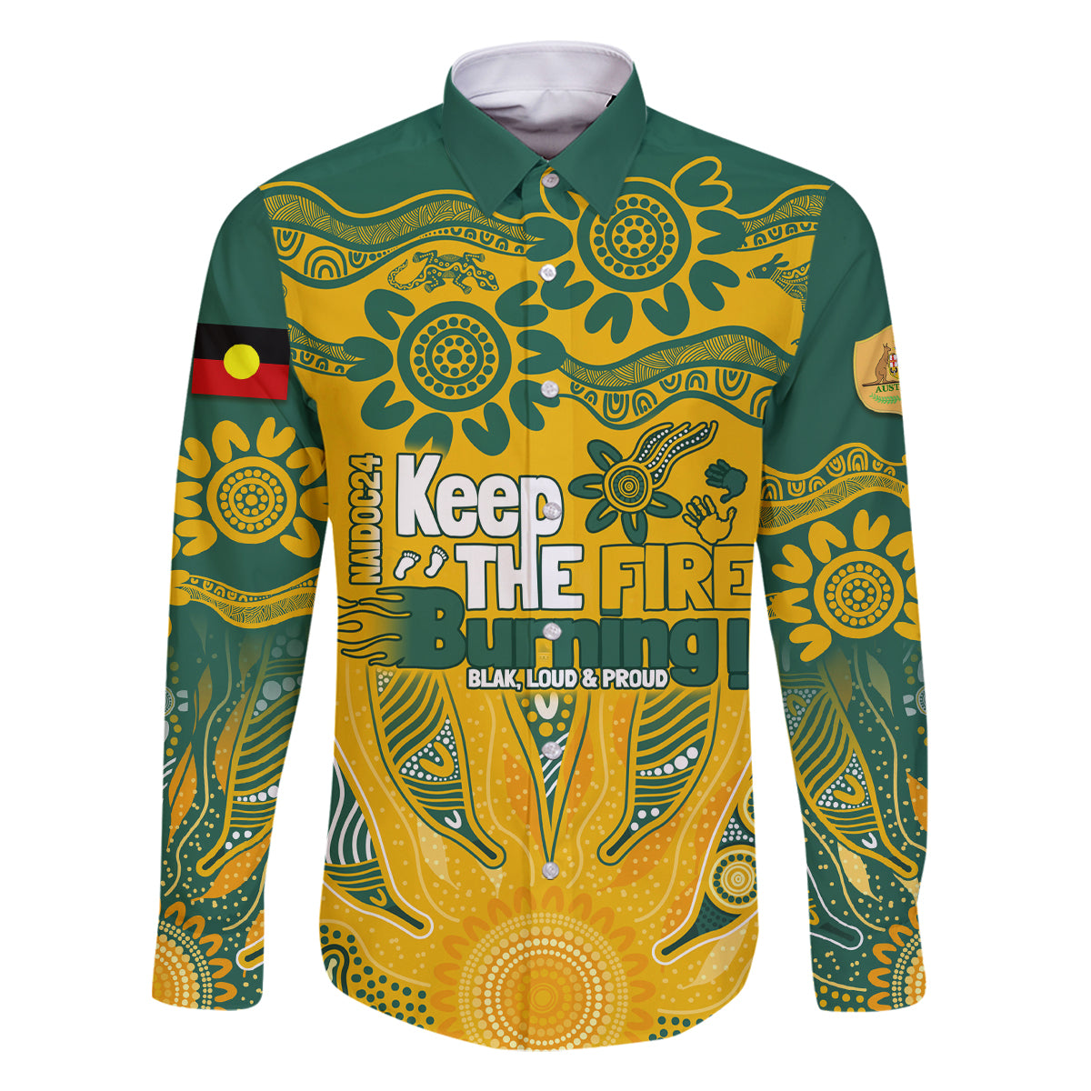 Custom Socceroos NAIDOC Week 2024 Family Matching Summer Maxi Dress and Hawaiian Shirt Indigenous Burning Fire National Colors