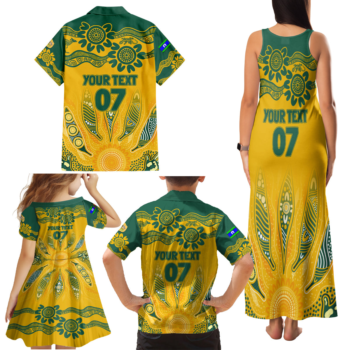 Custom Socceroos NAIDOC Week 2024 Family Matching Tank Maxi Dress and Hawaiian Shirt Indigenous Burning Fire National Colors