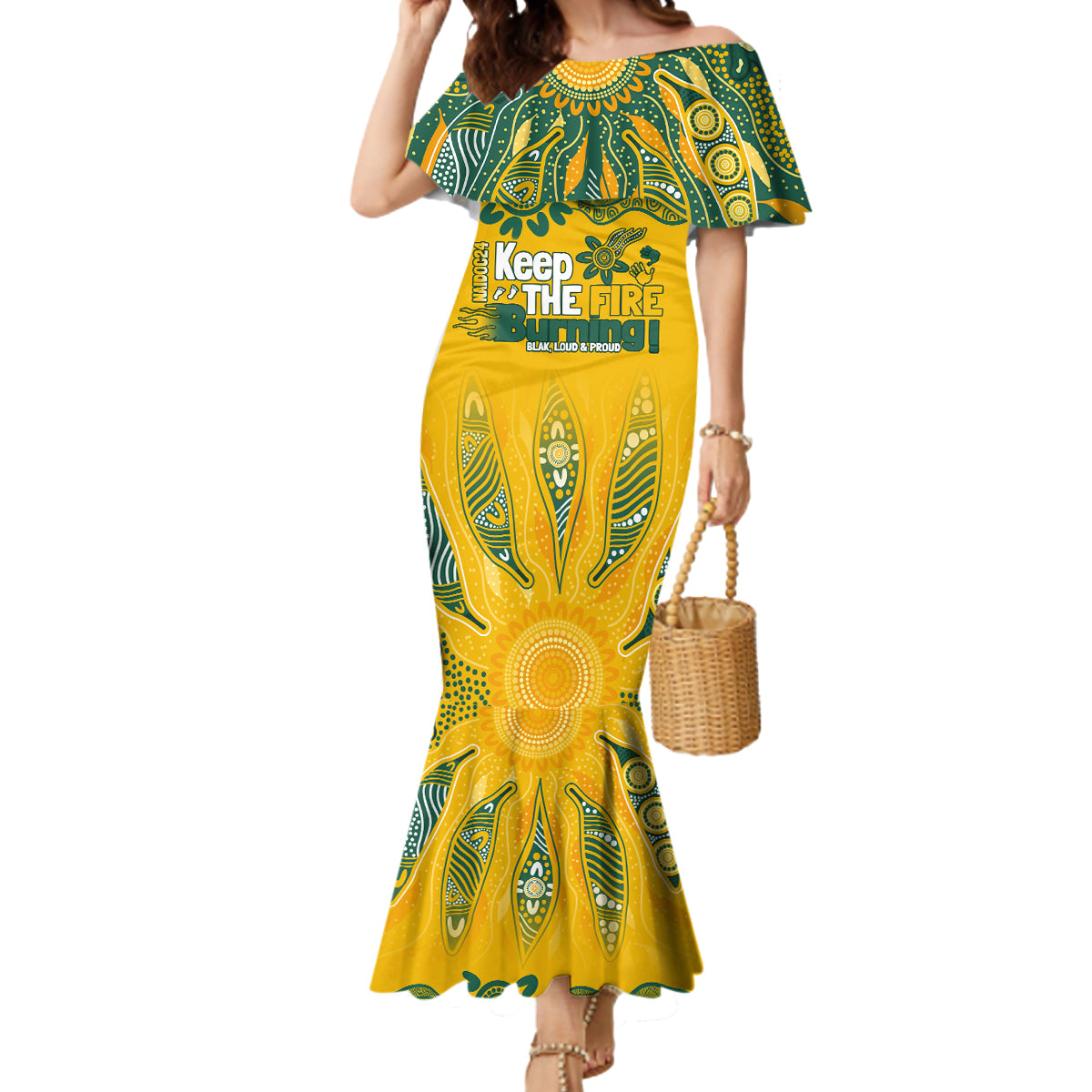 Custom Socceroos NAIDOC Week 2024 Mermaid Dress Indigenous Burning Fire National Colors