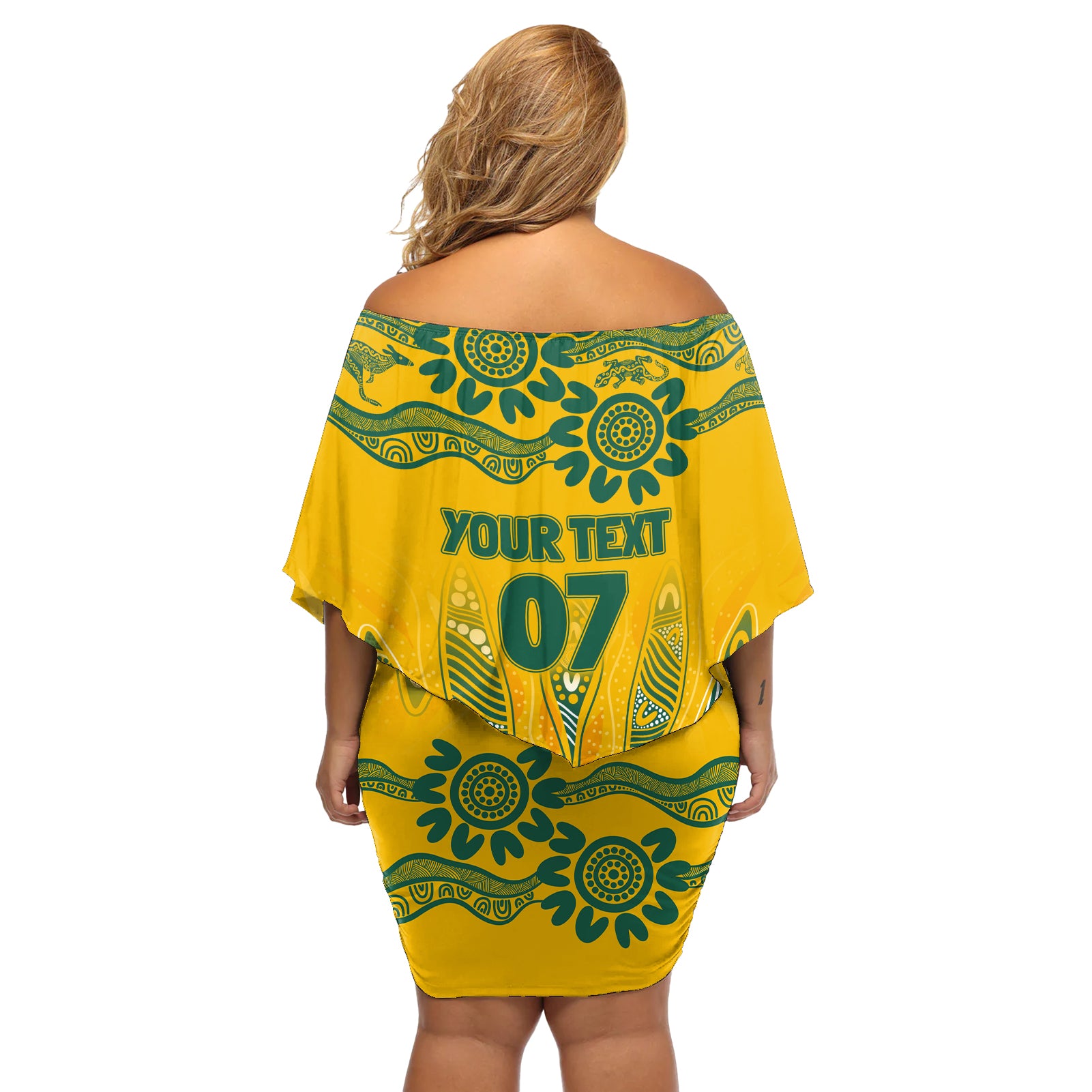 Custom Socceroos NAIDOC Week 2024 Off Shoulder Short Dress Indigenous Burning Fire National Colors