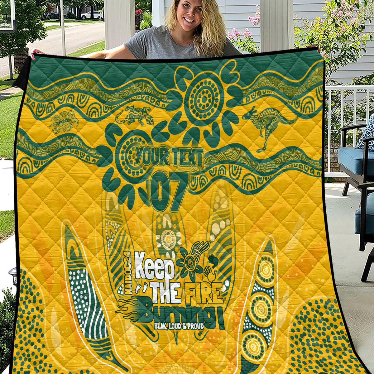 Custom Socceroos NAIDOC Week 2024 Quilt Indigenous Burning Fire National Colors