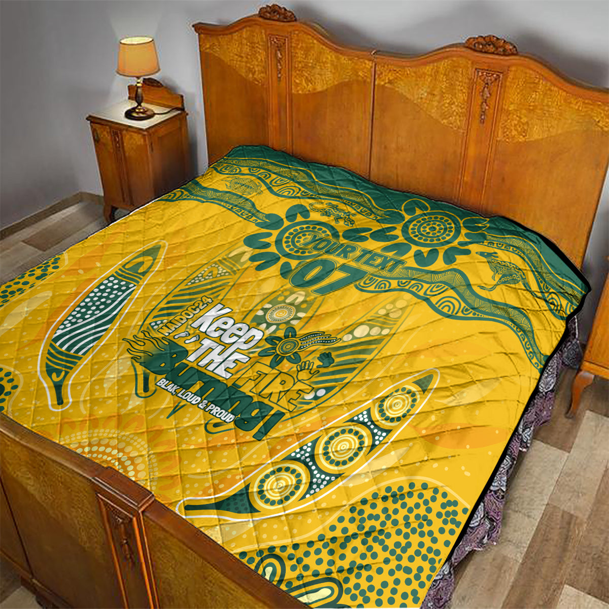 Custom Socceroos NAIDOC Week 2024 Quilt Indigenous Burning Fire National Colors