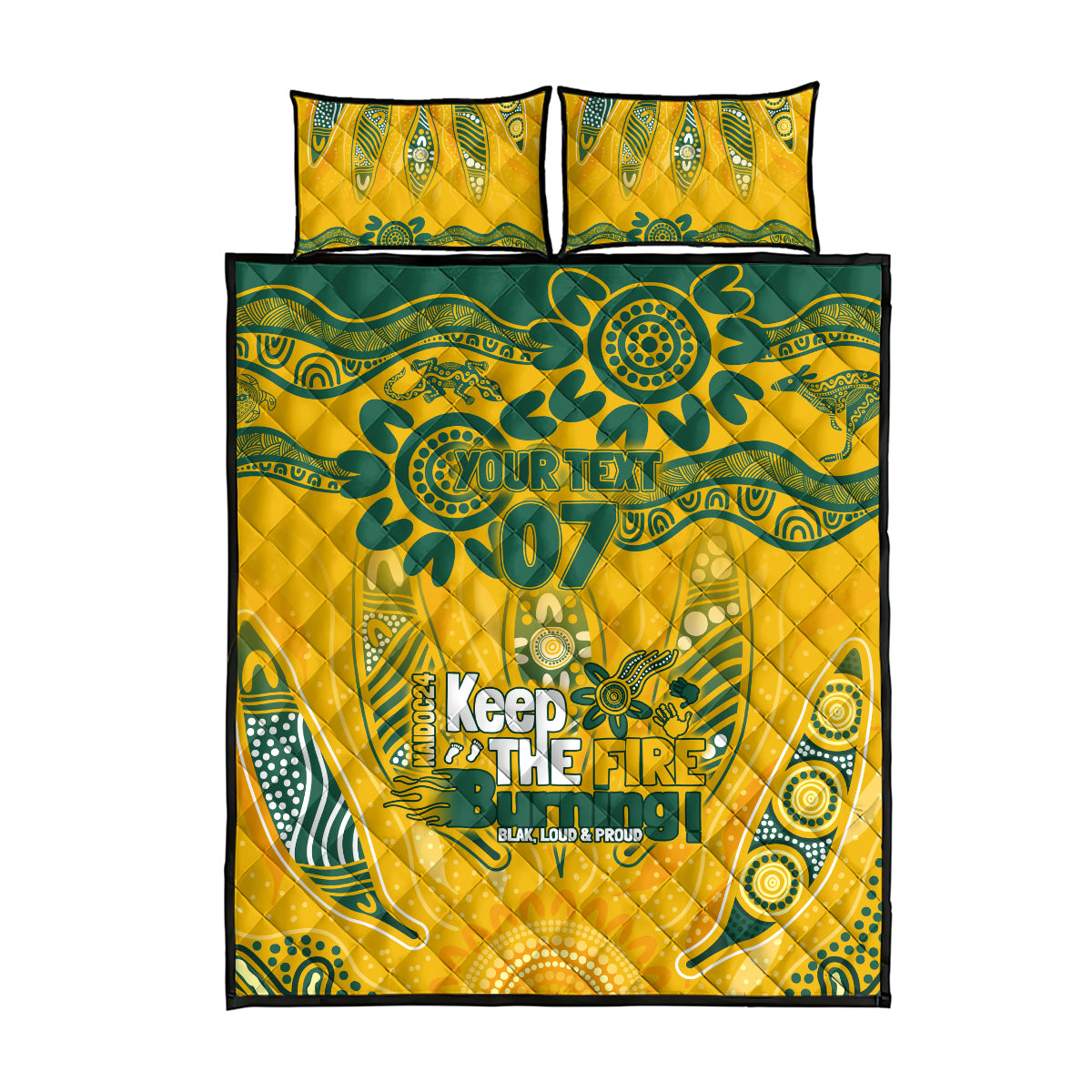 Custom Socceroos NAIDOC Week 2024 Quilt Bed Set Indigenous Burning Fire National Colors