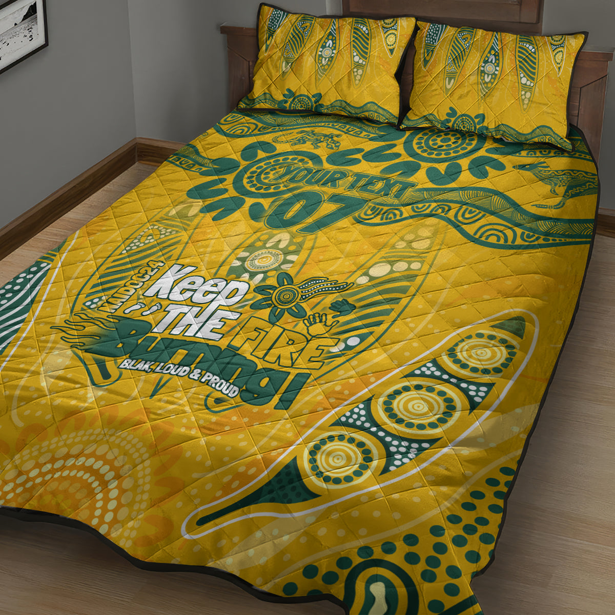 Custom Socceroos NAIDOC Week 2024 Quilt Bed Set Indigenous Burning Fire National Colors