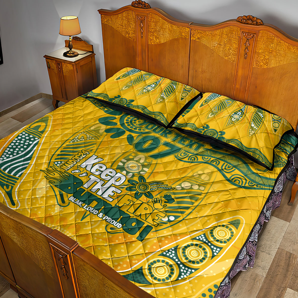 Custom Socceroos NAIDOC Week 2024 Quilt Bed Set Indigenous Burning Fire National Colors