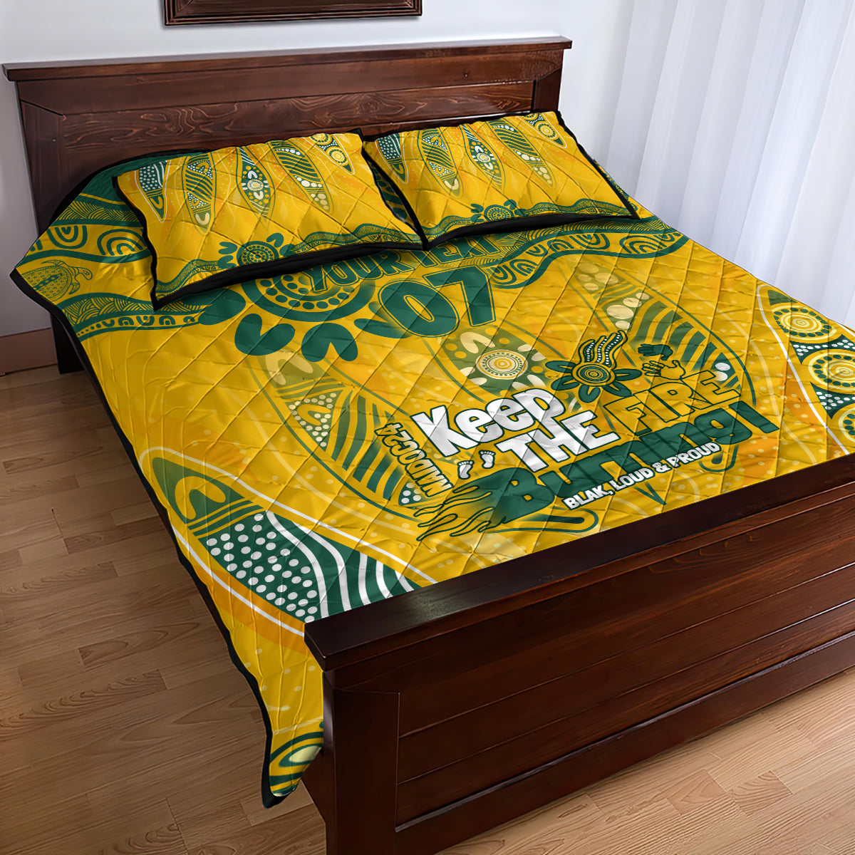 Custom Socceroos NAIDOC Week 2024 Quilt Bed Set Indigenous Burning Fire National Colors