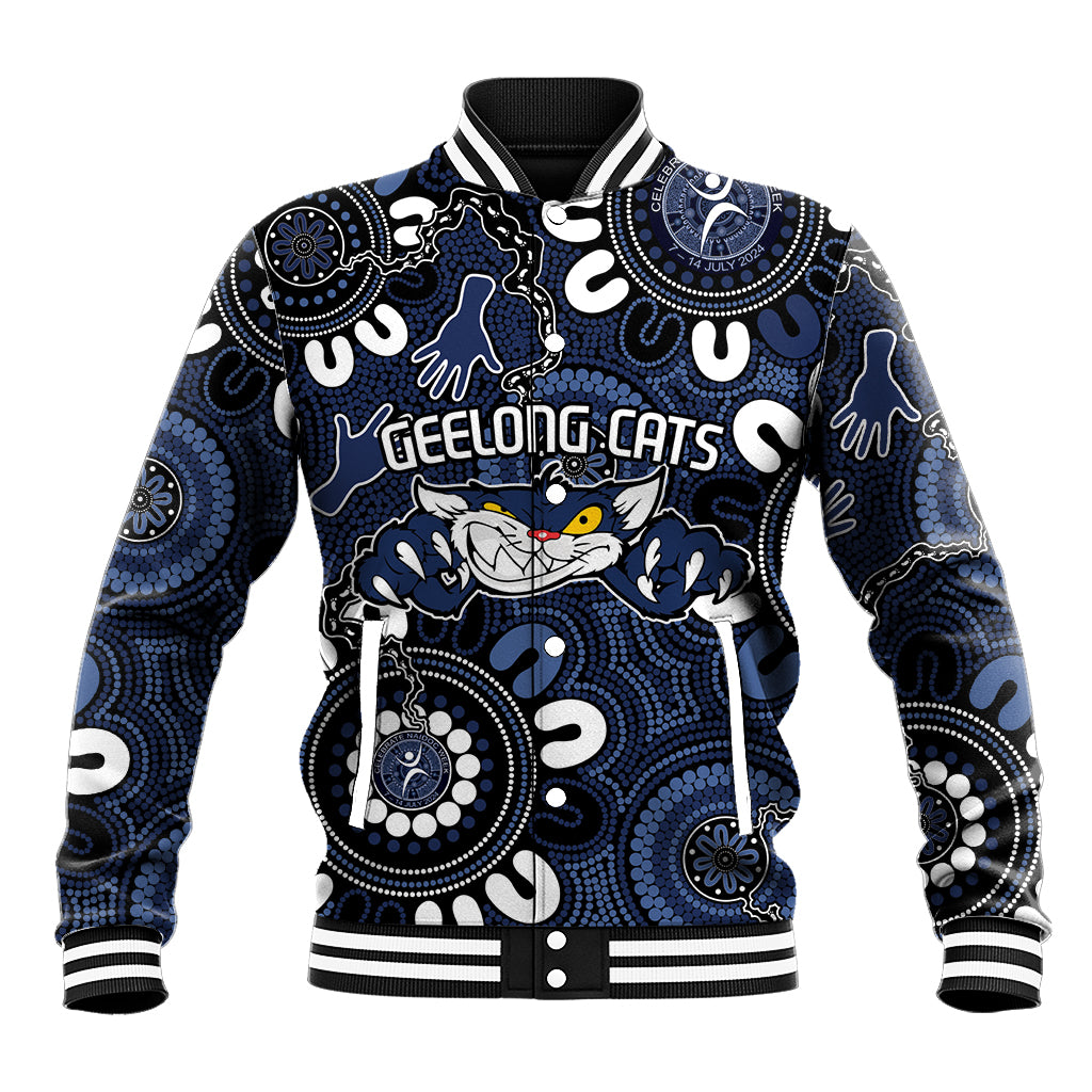 Custom Geelong Cats NAIDOC Week 2024 Baseball Jacket Fire Burning Aboriginal Dots Art