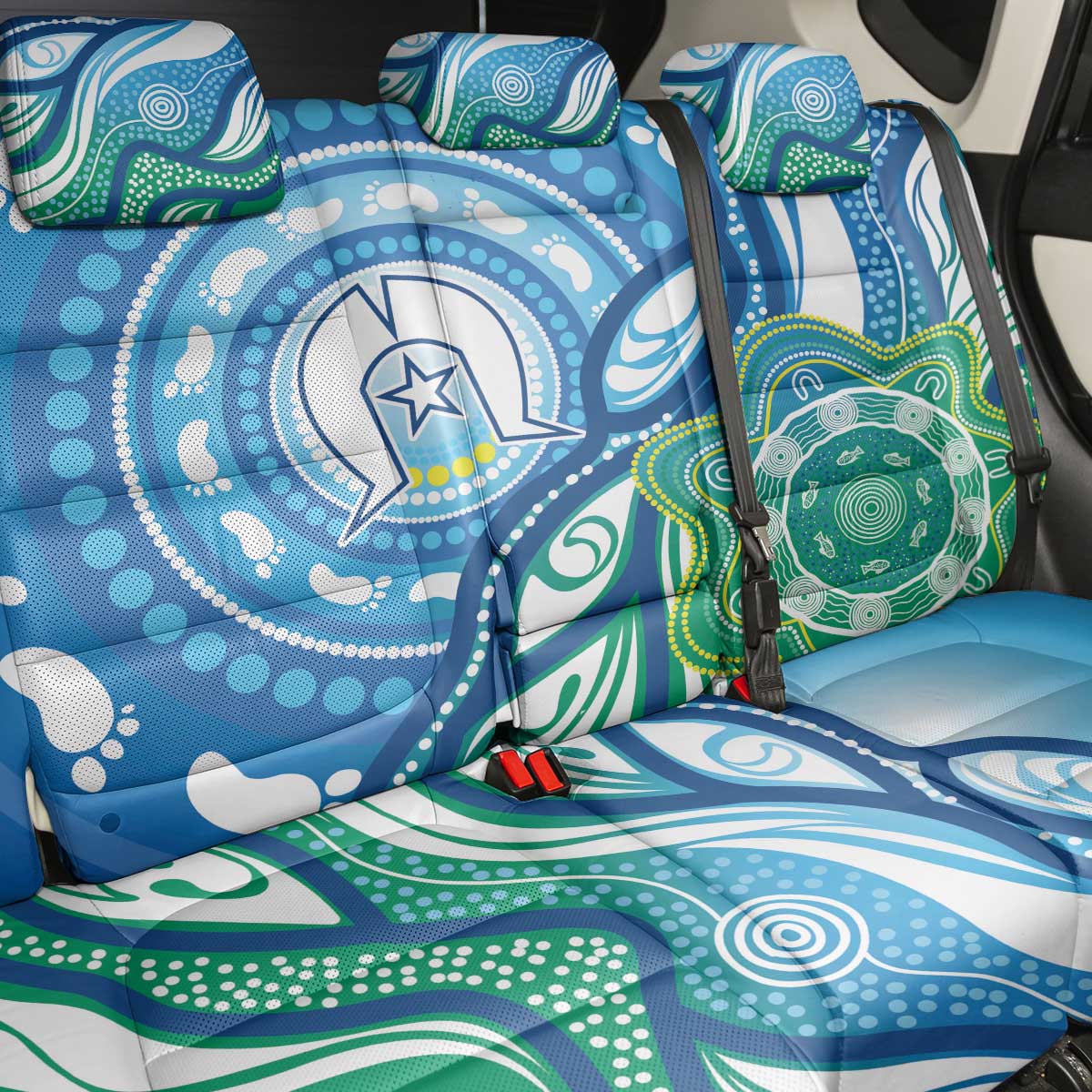 Torres Strait Islander Back Car Seat Cover Aboriginal Blue Art