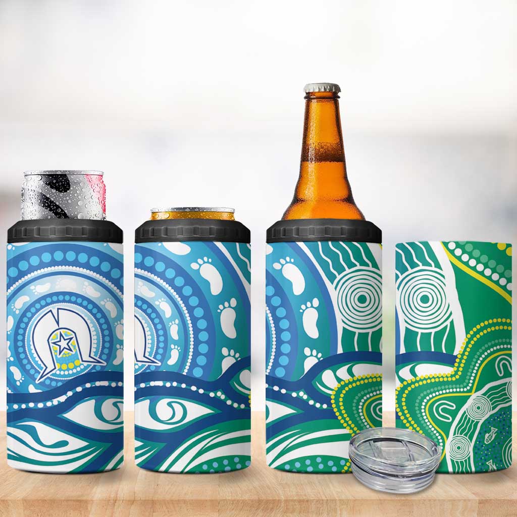 Torres Strait Islander 4 in 1 Can Cooler Tumbler Aboriginal Blue Art