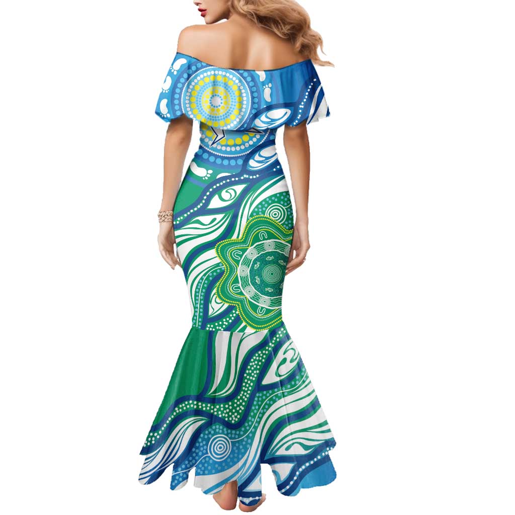 Torres Strait Islander Family Matching Mermaid Dress and Hawaiian Shirt Aboriginal Blue Art