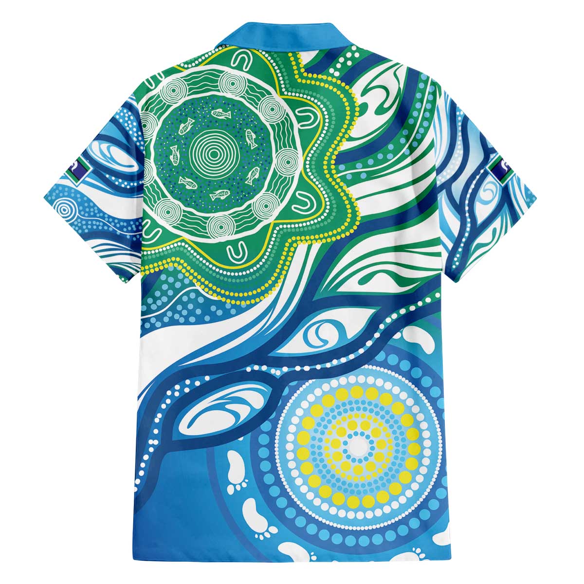 Torres Strait Islander Family Matching Off The Shoulder Long Sleeve Dress and Hawaiian Shirt Aboriginal Blue Art