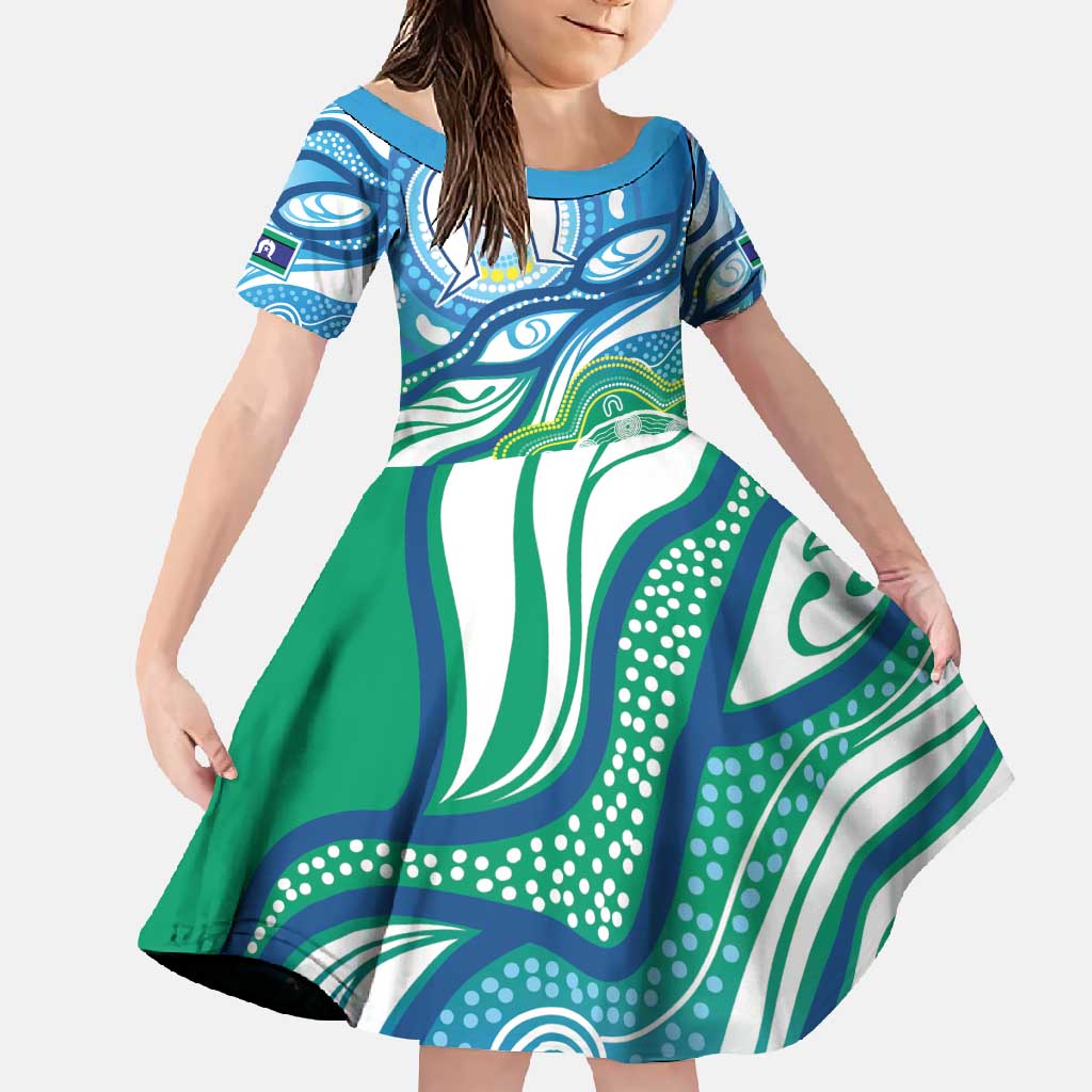 Torres Strait Islander Family Matching Off Shoulder Maxi Dress and Hawaiian Shirt Aboriginal Blue Art