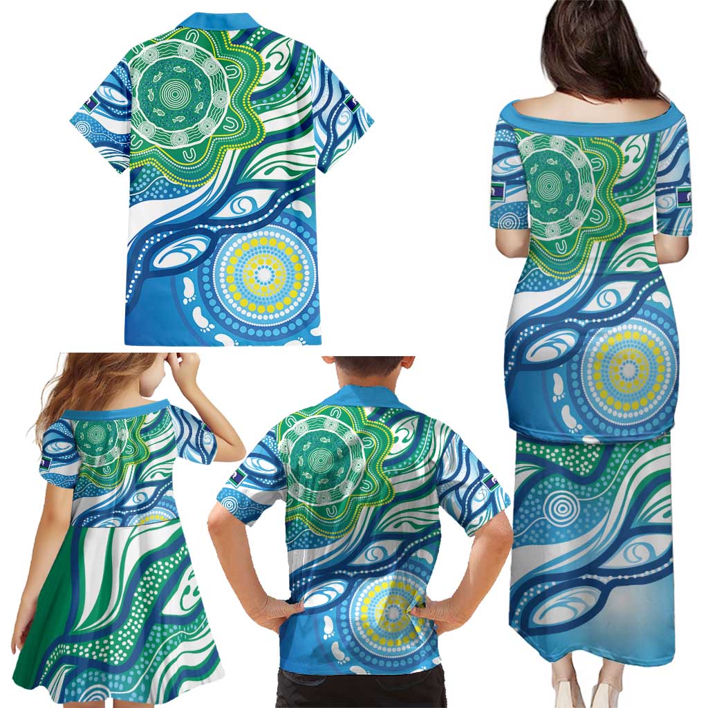 Torres Strait Islander Family Matching Puletasi and Hawaiian Shirt Aboriginal Blue Art