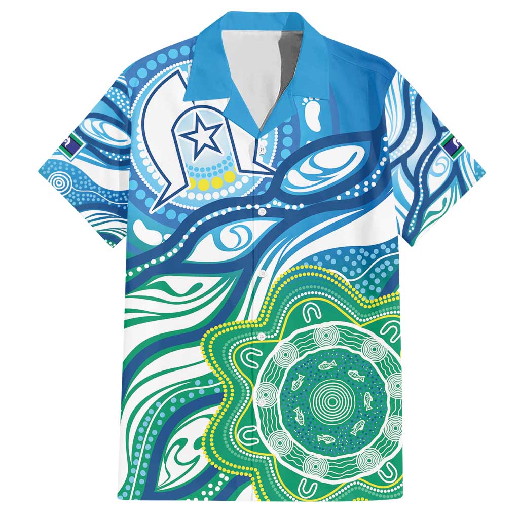 Torres Strait Islander Family Matching Short Sleeve Bodycon Dress and Hawaiian Shirt Aboriginal Blue Art