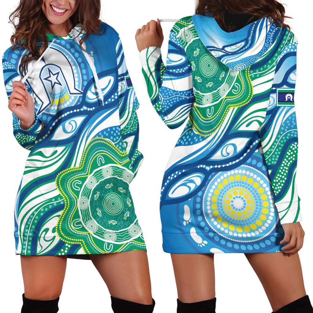 Torres Strait Islander Hoodie Dress Aboriginal Blue Art