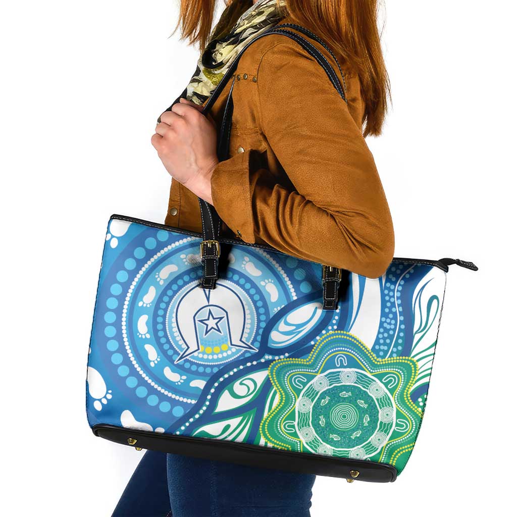 Torres Strait Islander Leather Tote Bag Aboriginal Blue Art