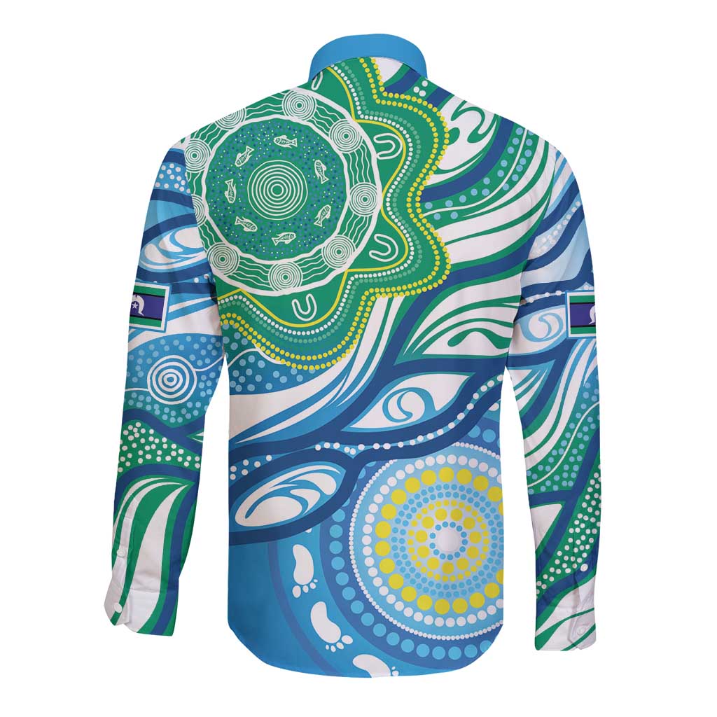 Torres Strait Islander Long Sleeve Button Shirt Aboriginal Blue Art