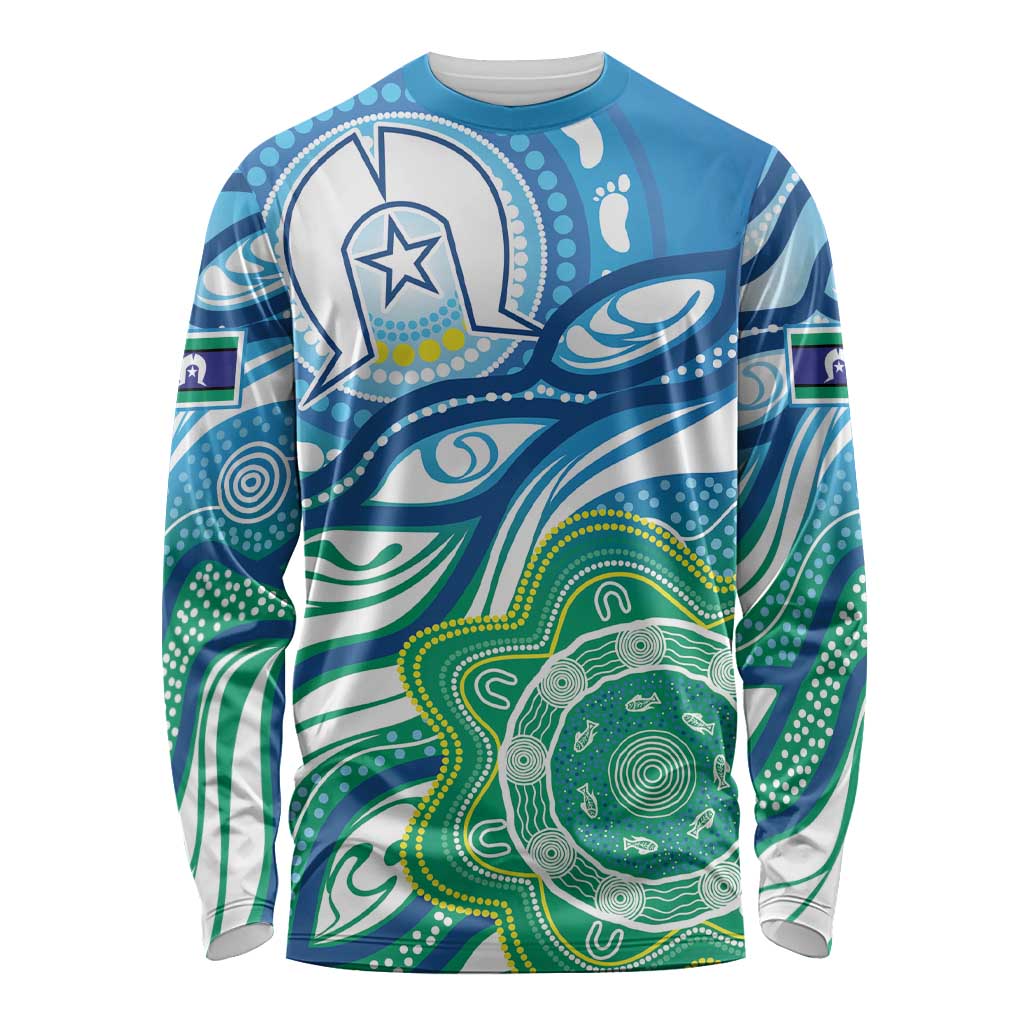 Torres Strait Islander Long Sleeve Shirt Aboriginal Blue Art