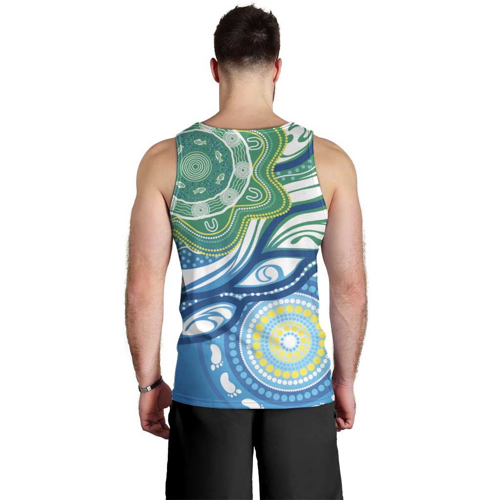 Torres Strait Islander Men Tank Top Aboriginal Blue Art