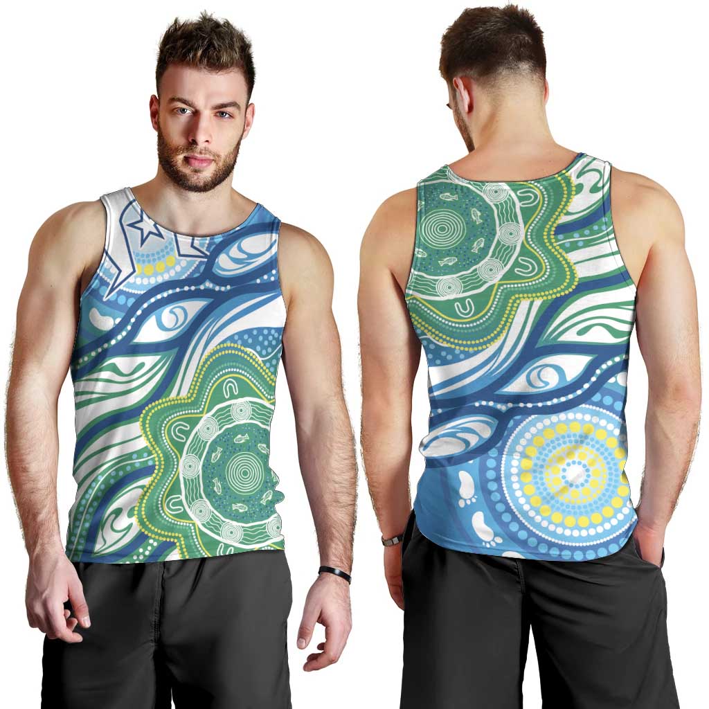 Torres Strait Islander Men Tank Top Aboriginal Blue Art