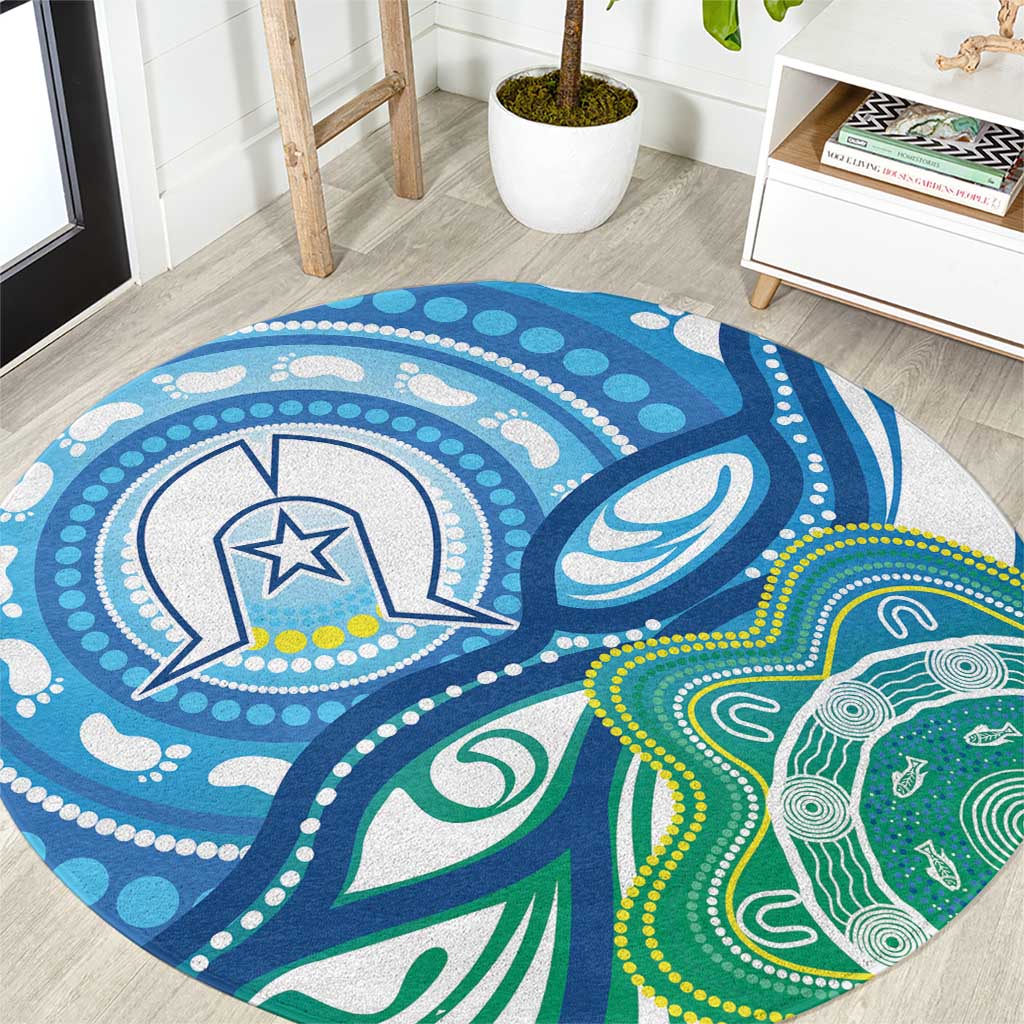 Torres Strait Islander Round Carpet Aboriginal Blue Art