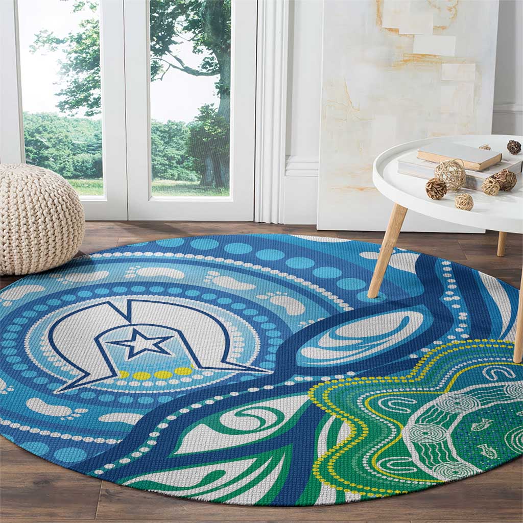 Torres Strait Islander Round Carpet Aboriginal Blue Art