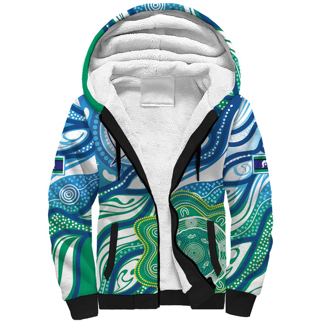 Torres Strait Islander Sherpa Hoodie Aboriginal Blue Art