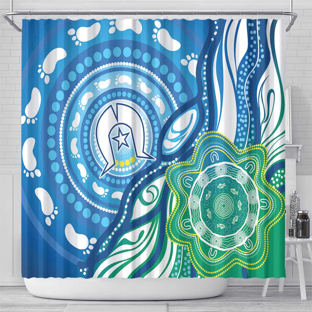 Torres Strait Islander Shower Curtain Aboriginal Blue Art