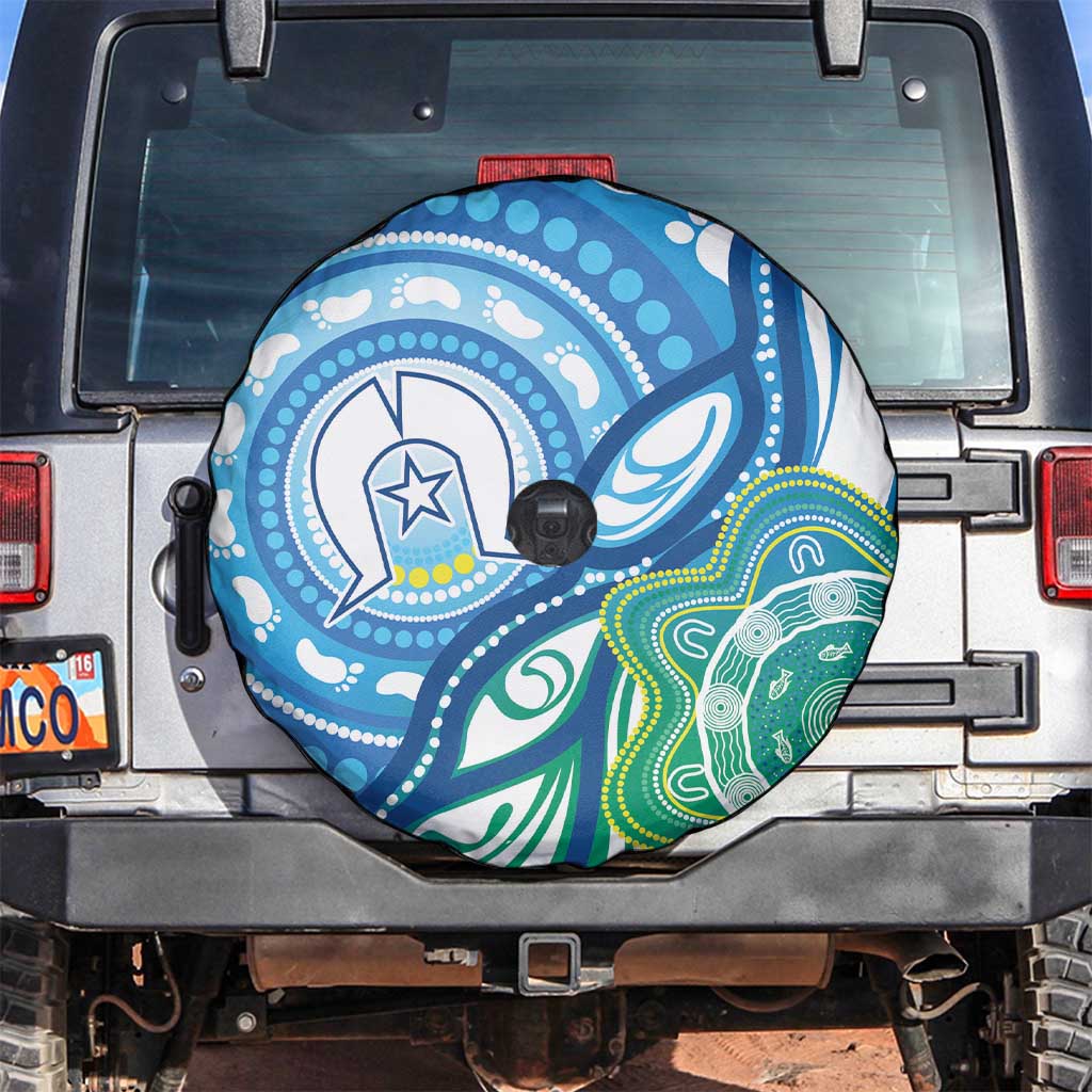 Torres Strait Islander Spare Tire Cover Aboriginal Blue Art