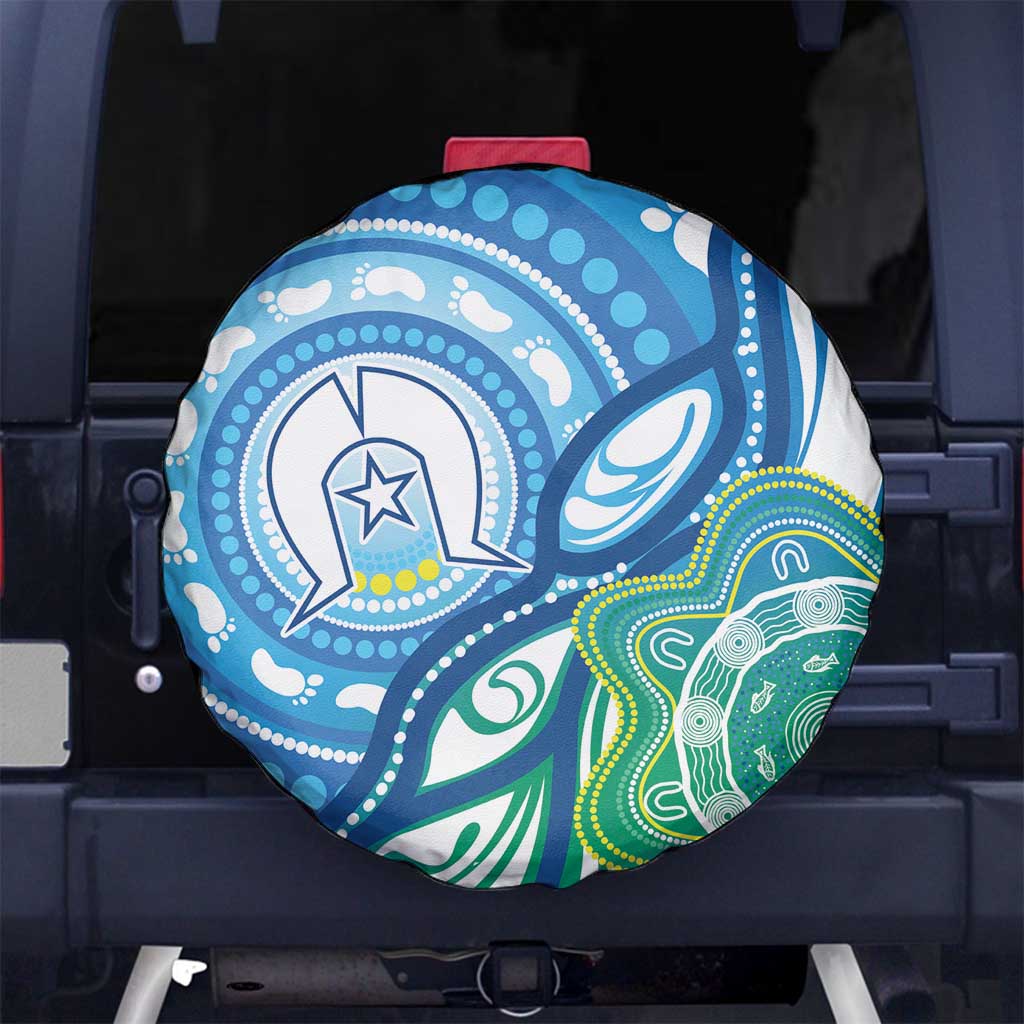 Torres Strait Islander Spare Tire Cover Aboriginal Blue Art