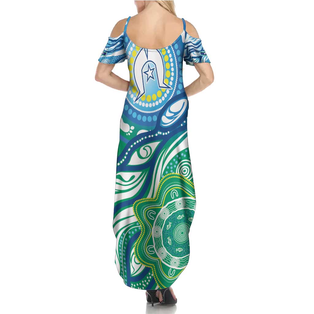 Torres Strait Islander Summer Maxi Dress Aboriginal Blue Art