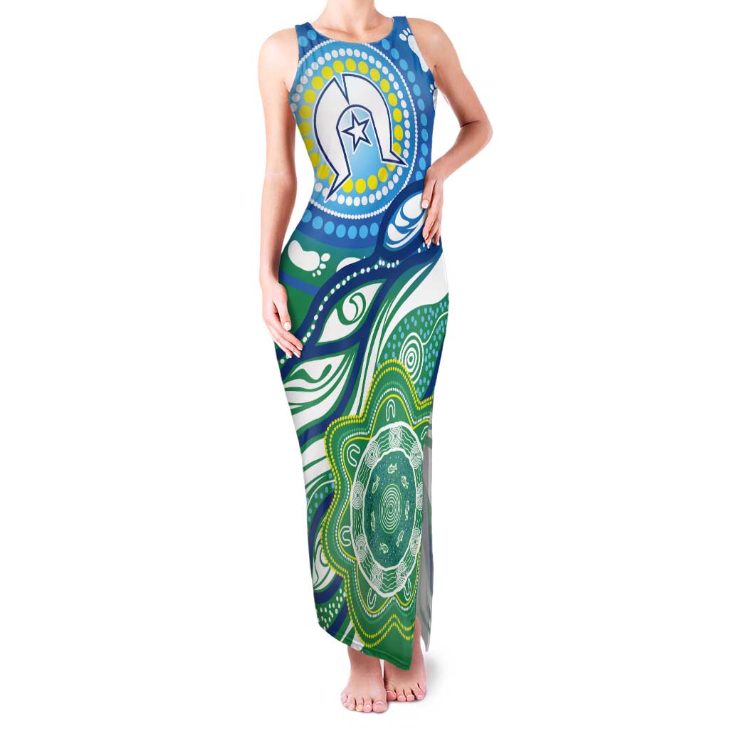 Torres Strait Islander Tank Maxi Dress Aboriginal Blue Art