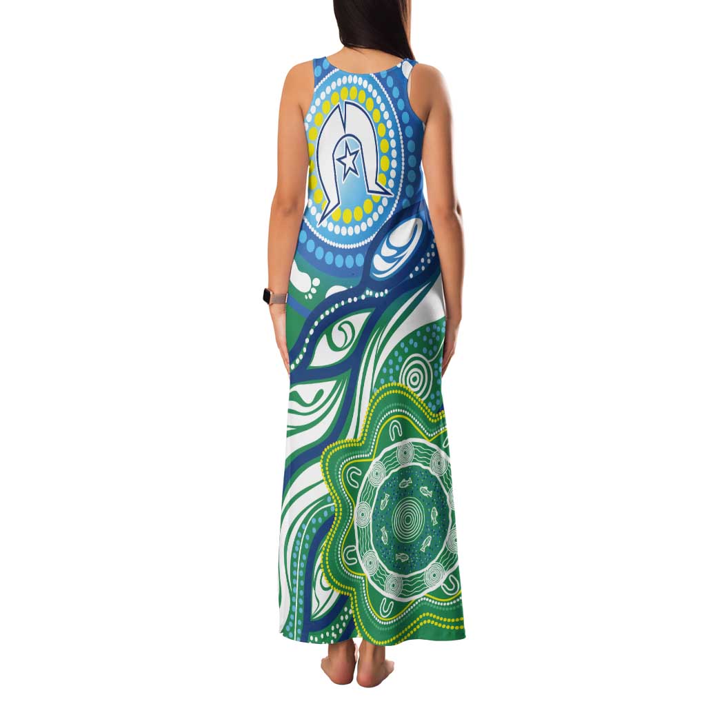 Torres Strait Islander Tank Maxi Dress Aboriginal Blue Art