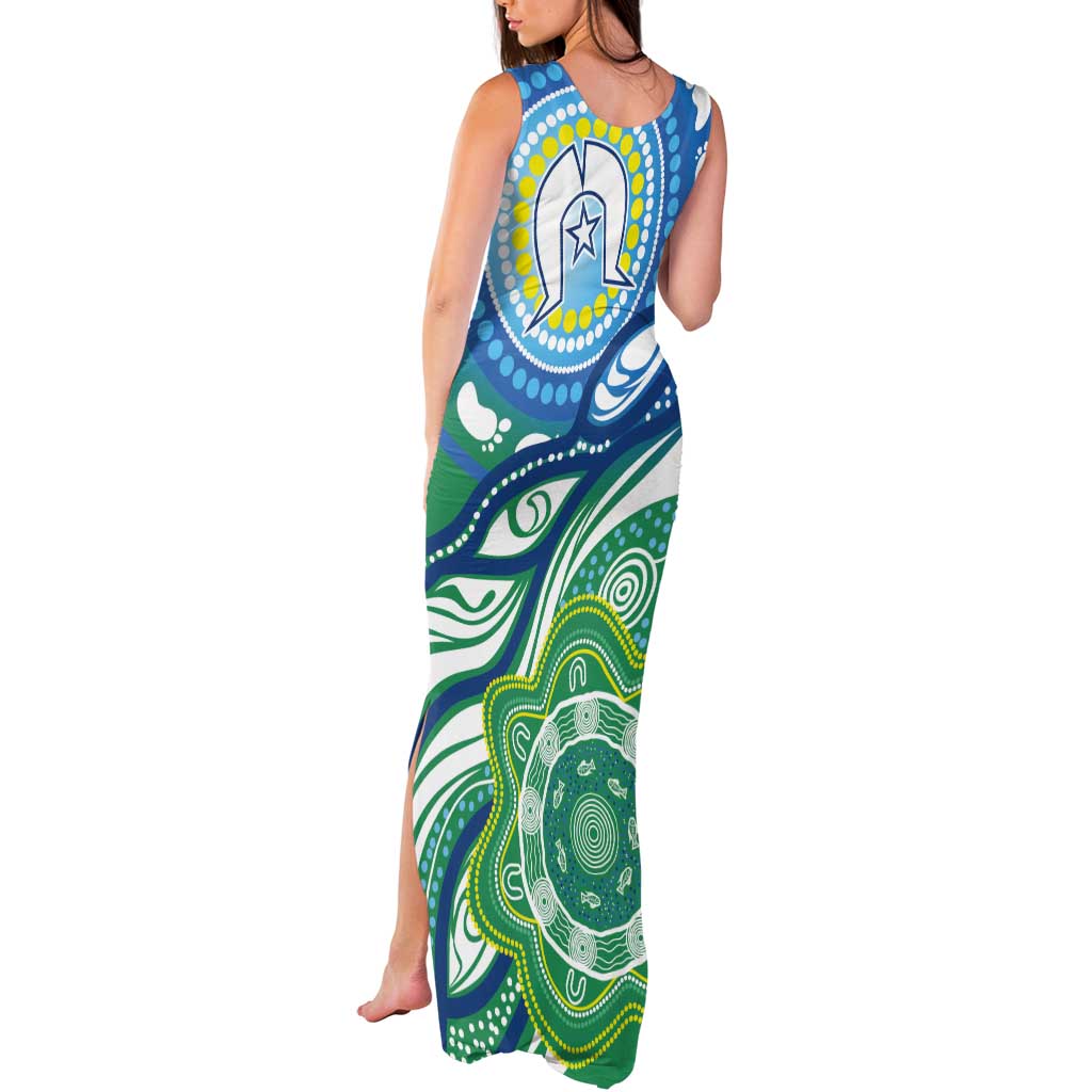 Torres Strait Islander Tank Maxi Dress Aboriginal Blue Art