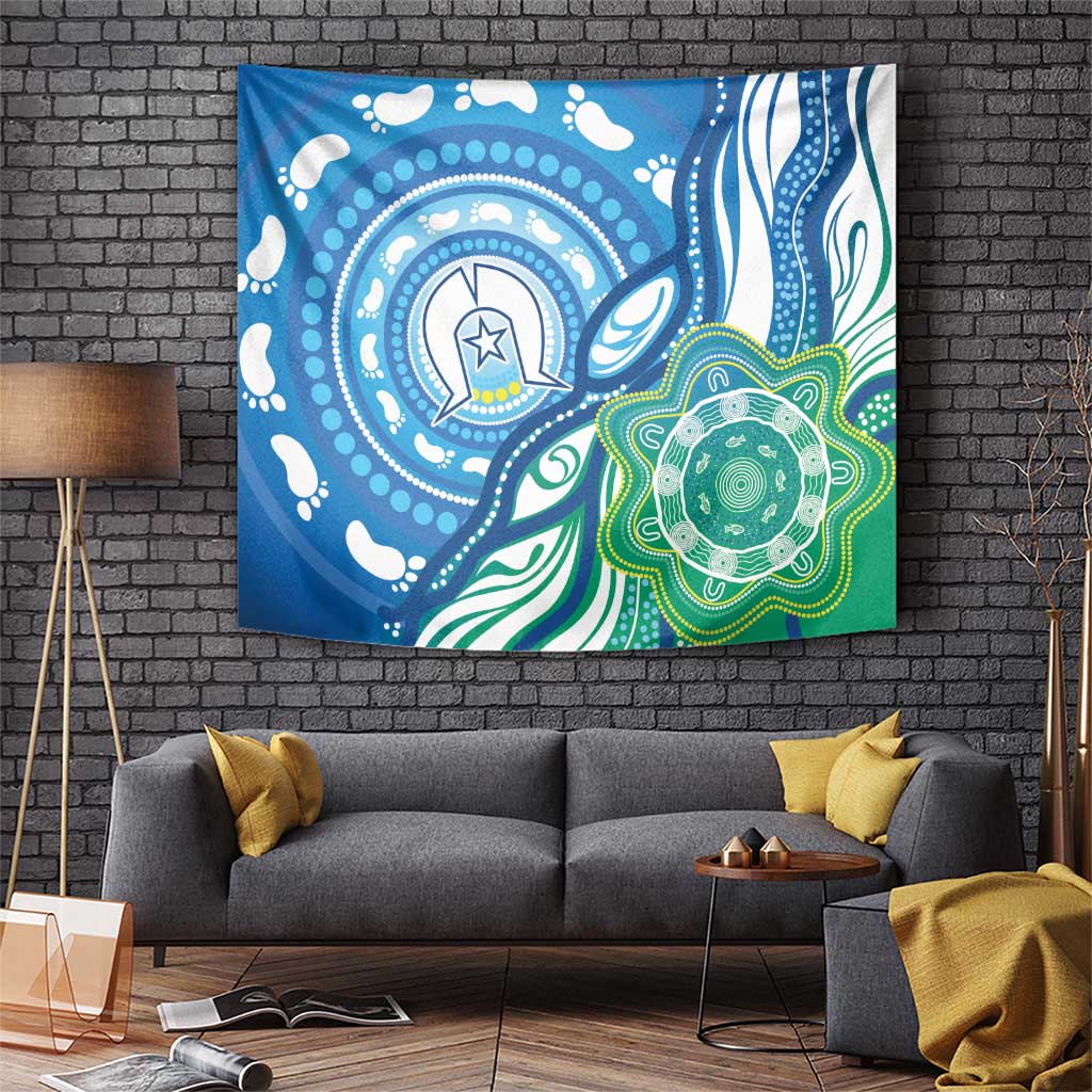 Torres Strait Islander Tapestry Aboriginal Blue Art