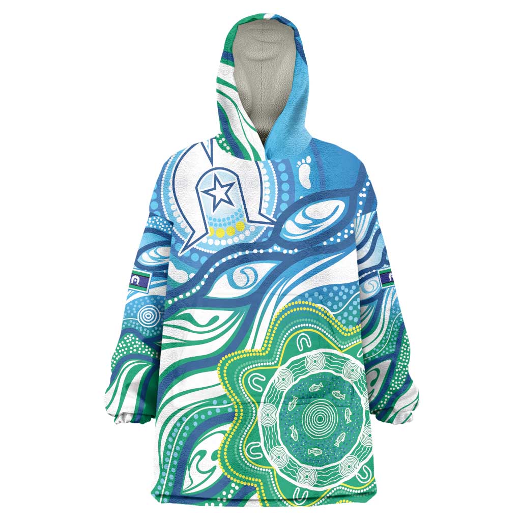 Torres Strait Islander Wearable Blanket Hoodie Aboriginal Blue Art