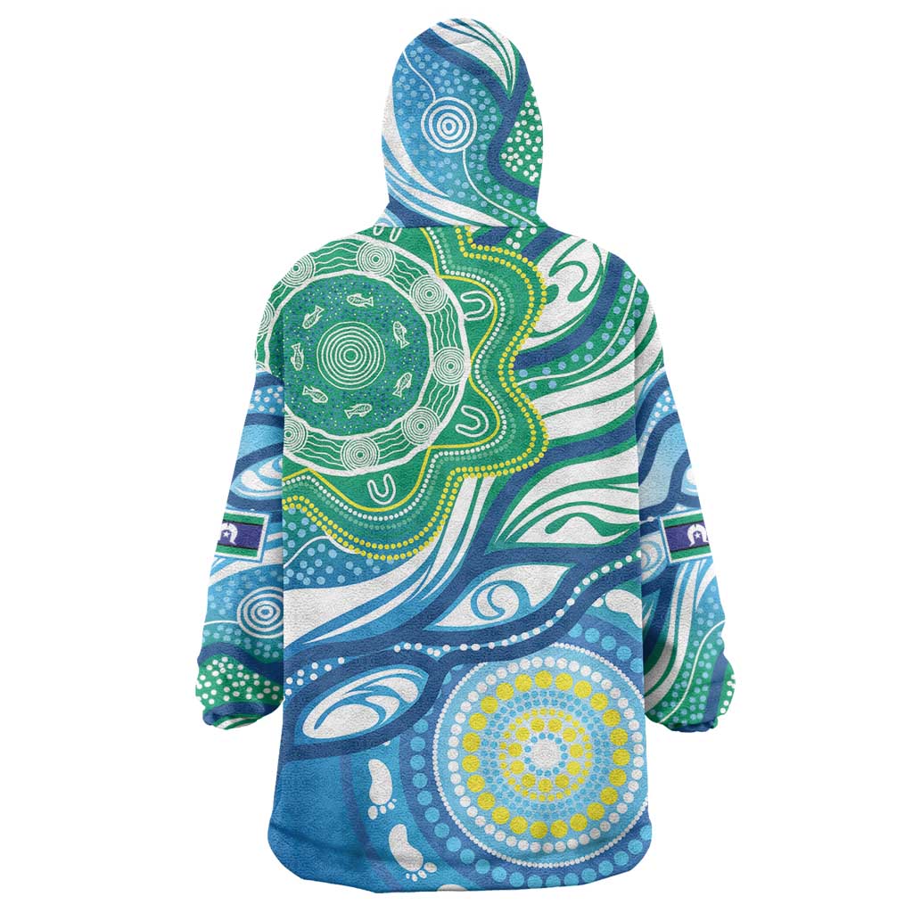 Torres Strait Islander Wearable Blanket Hoodie Aboriginal Blue Art