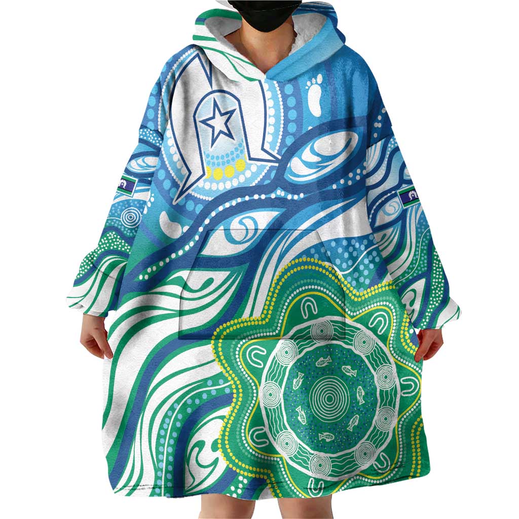 Torres Strait Islander Wearable Blanket Hoodie Aboriginal Blue Art