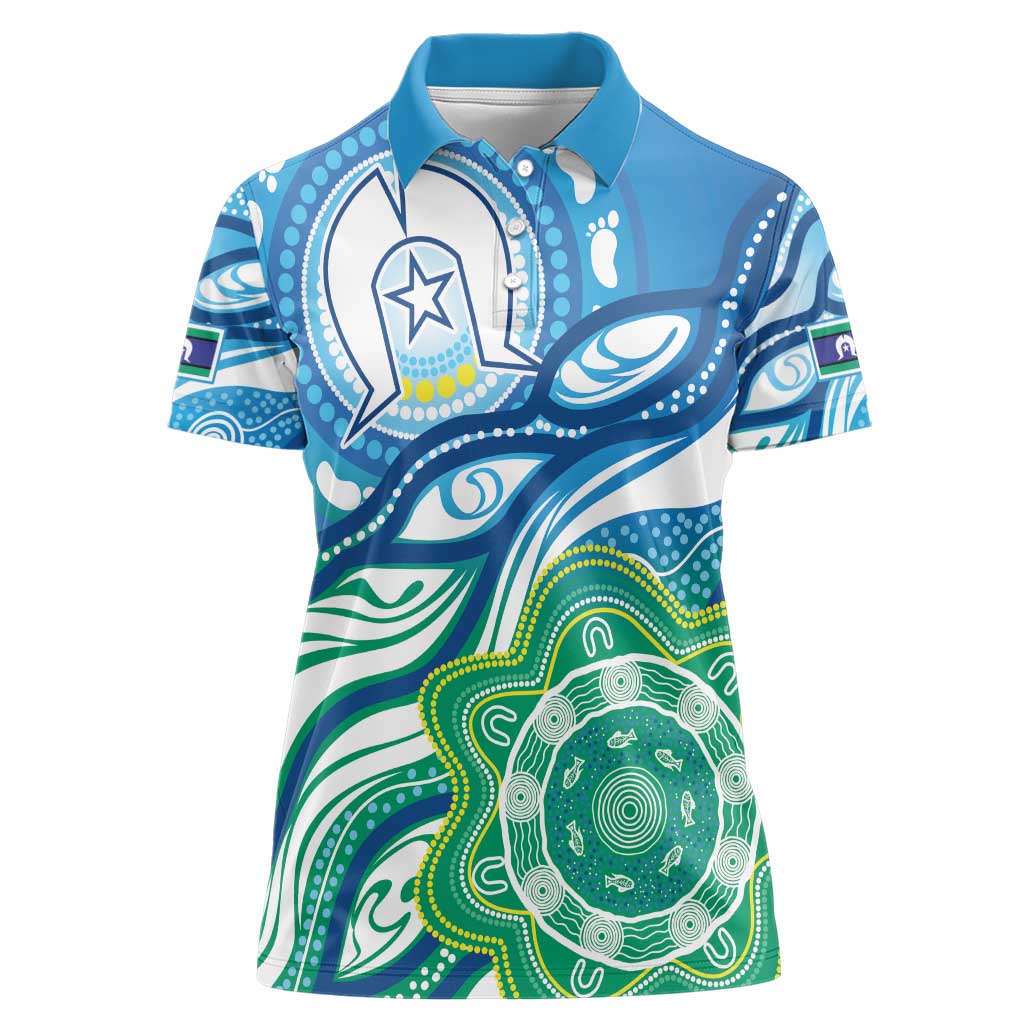 Torres Strait Islander Women Polo Shirt Aboriginal Blue Art