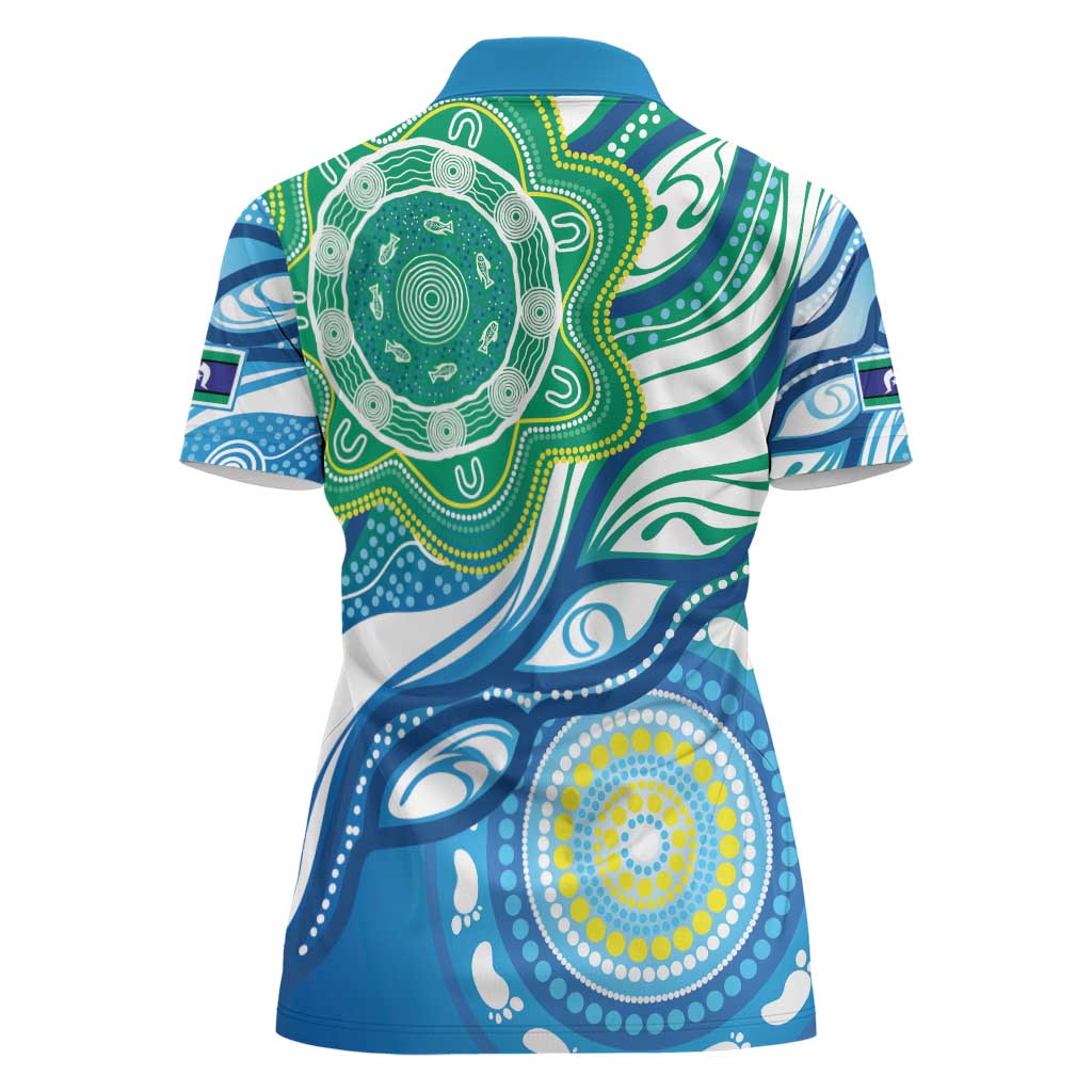 Torres Strait Islander Women Polo Shirt Aboriginal Blue Art