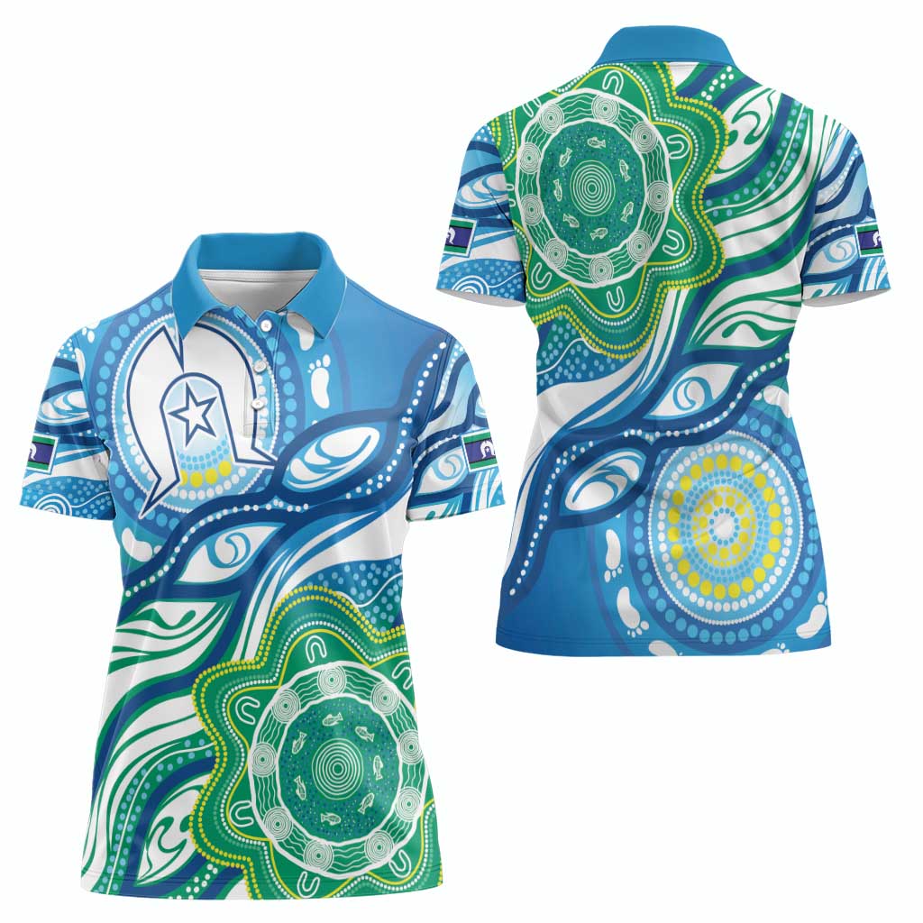 Torres Strait Islander Women Polo Shirt Aboriginal Blue Art