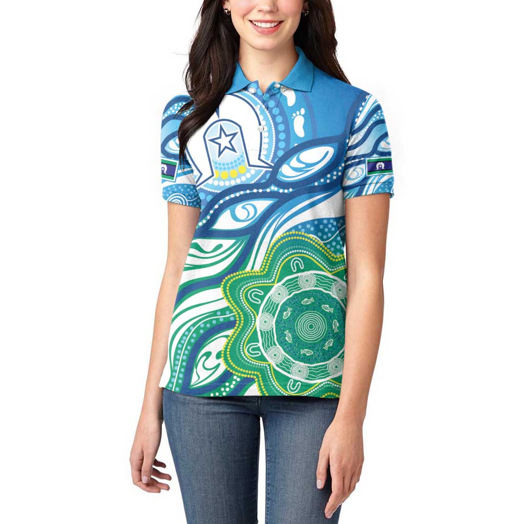 Torres Strait Islander Women Polo Shirt Aboriginal Blue Art