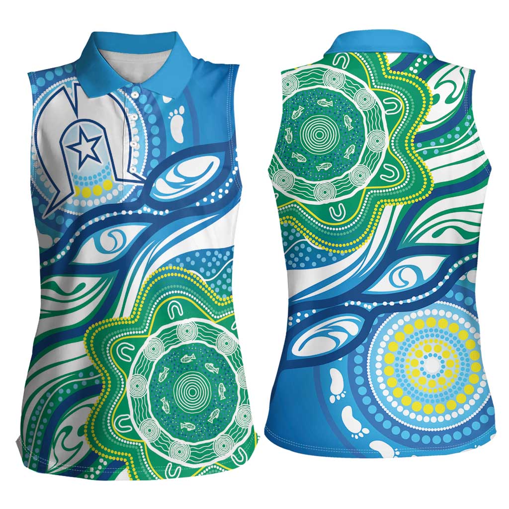 Torres Strait Islander Women Sleeveless Polo Shirt Aboriginal Blue Art