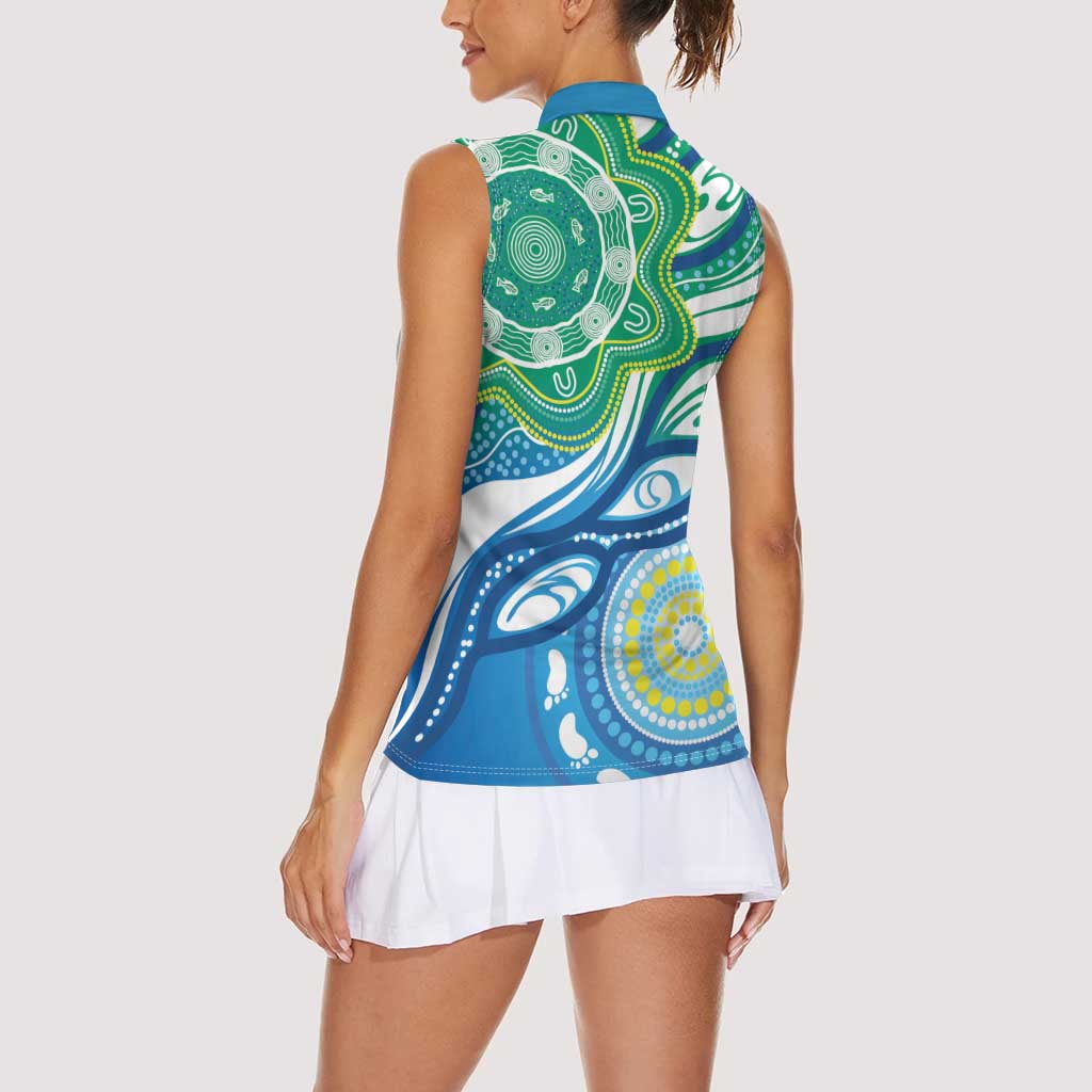 Torres Strait Islander Women Sleeveless Polo Shirt Aboriginal Blue Art