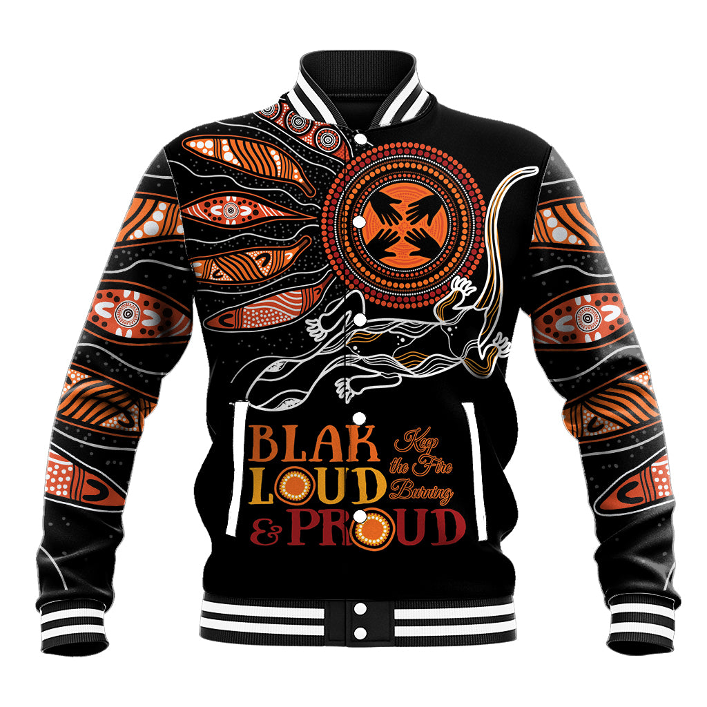 Australia NAIDOC 2024 Baseball Jacket Blak Loud and Proud Aboriginal Lizard Art