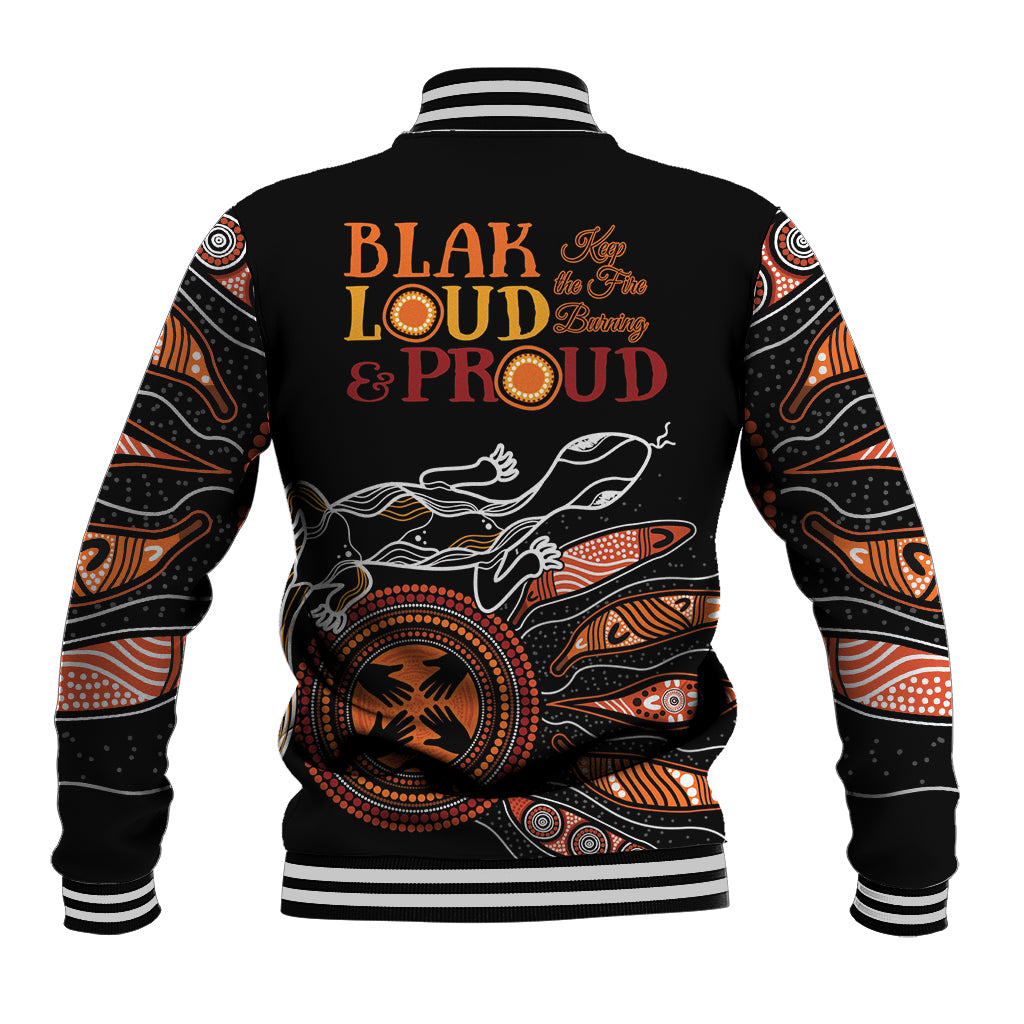 Australia NAIDOC 2024 Baseball Jacket Blak Loud and Proud Aboriginal Lizard Art