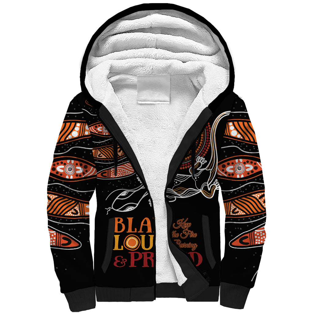 Australia NAIDOC 2024 Sherpa Hoodie Blak Loud and Proud Aboriginal Lizard Art